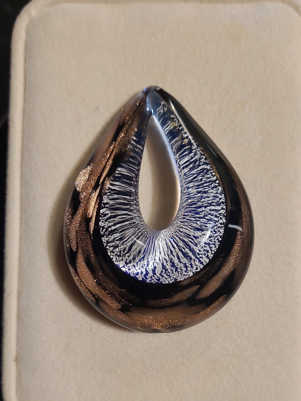 Murano Glass Open Teardrop Pendant Cobalt Blue Silver Foil Aventurina